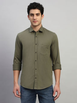 Cantabil - Olive Solid Regular Fit Shirt