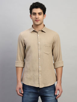 Cantabil - Beige Solid Regular Fit Shirt