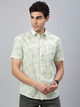 Classic Polo - Green Printed Slim Fit Shirt