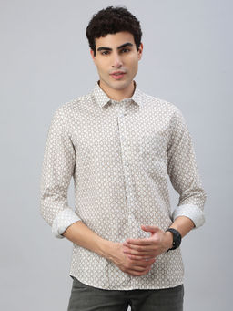 Classic Polo - Brown Printed Slim Fit Shirt