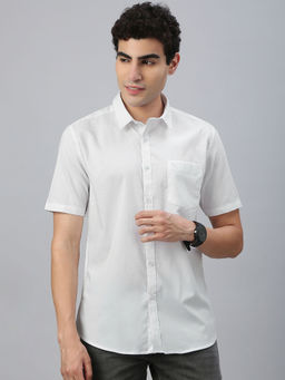 Classic Polo - White Solid Slim Fit Shirt