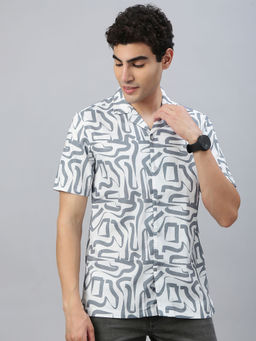 Classic Polo - Grey Printed Slim Fit Shirt