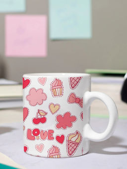 DecorTwist - Printed Ceramic Coffee Mug Pink & White