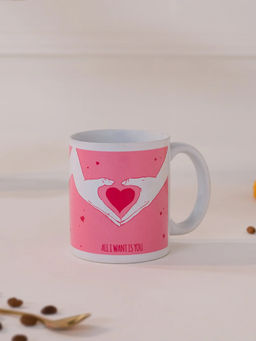DecorTwist - Printed Ceramic Coffee Mug Pink & White
