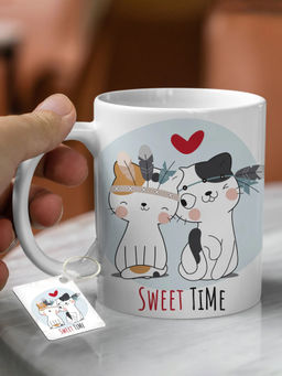 DecorTwist - Printed Ceramic Coffee Mug & Keychain White