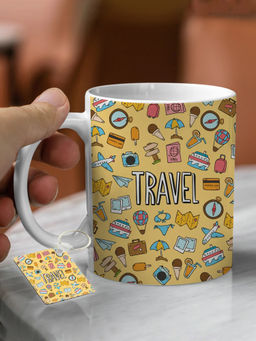 DecorTwist - Printed Ceramic Coffee Mug & Keychain Mustard