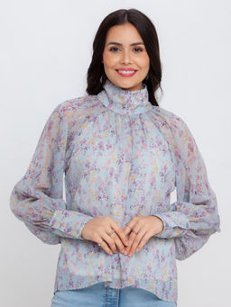 Zink London - Women's Blue Printed Top