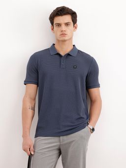 WROGN - Men Blue Nylon Blended Textured 1 Polo T-Shirt