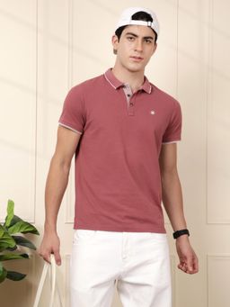 WROGN - Men Pink Cotton Blend Solid/Plain 1 Polo T-Shirt