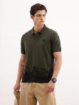WROGN - Men Olive Pure Cotton Printed 1 Polo T-Shirt