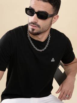 WROGN - Men Black Pure Cotton Solid/Plain 1 T-Shirt