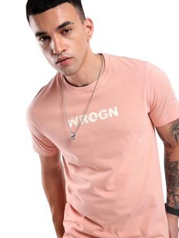 WROGN - Men Pink Pure Cotton Typography 1 T-Shirt
