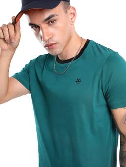 WROGN - Men Blue Pure Cotton Solid/Plain 1 T-Shirt
