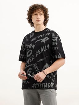 WROGN - Men Black Pure Cotton Typography 1 T-Shirt