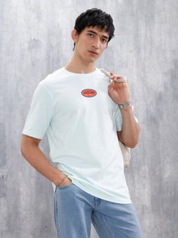 WROGN - Men Blue Pure Cotton Solid/Plain 1 T-Shirt