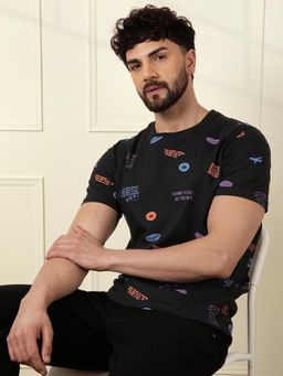 WROGN - Men Black Pure Cotton Printed 1 T-Shirt