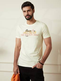 WROGN - Men Off White Pure Cotton Printed 1 T-Shirt