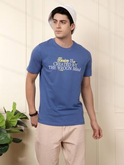 WROGN - Men Blue Pure Cotton Printed 1 T-Shirt