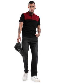 WROGN - Men Black Pure Cotton Colorblock 1 Polo T-Shirt
