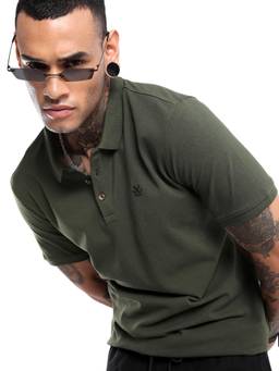 WROGN - Men Olive Pure Cotton Solid/Plain 1 Polo T-Shirt