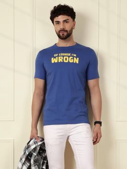 WROGN - Men Blue Pure Cotton Typography 1 T-Shirt