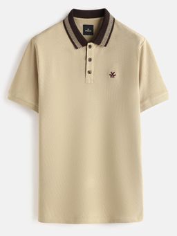 WROGN - Men Beige Pure Cotton Solid/Plain 1 Polo T-Shirt