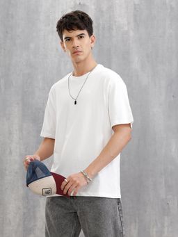 WROGN - Men White Pure Cotton Solid/Plain 1 T-Shirt