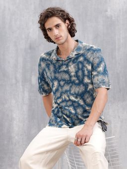 WROGN - Men Navy Blue Pure Cotton Tie & Dye 1 Polo T-Shirt
