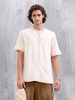 WROGN - Men Beige Pure Cotton Solid/Plain 1 T-Shirt