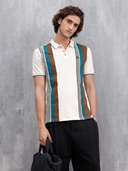 WROGN - Men Beige Pure Cotton Printed 1 Polo T-Shirt