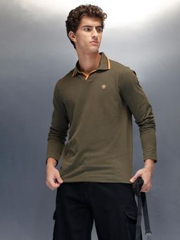 WROGN - Men Olive Pure Cotton Solid/Plain 1 Polo T-Shirt