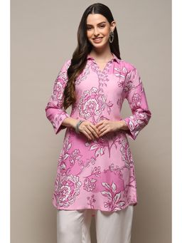 Biba - Pink Rayon Straight Printed Kurti