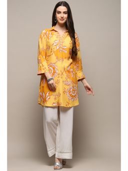 Biba - Mustard Rayon Straight Printed Kurti