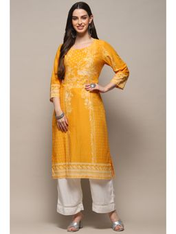 Biba - Mustard Cotton Printed Kurta