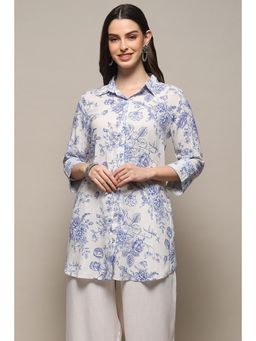 Biba - White Rayon Straight Printed Kurti