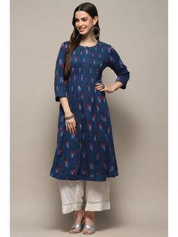 Biba - Navy Cotton Straight Yarn Dyed Kurta