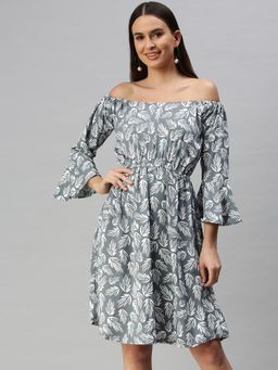 SHOWOFF - Women Grey Printed Off Shoulder Dress