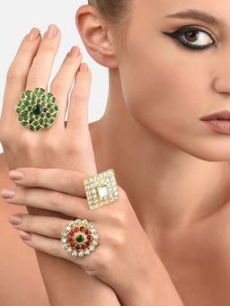 Zaveri Pearls - Set Of 3 Wedding Collection Adjustable Finger Rings-ZPFK11484