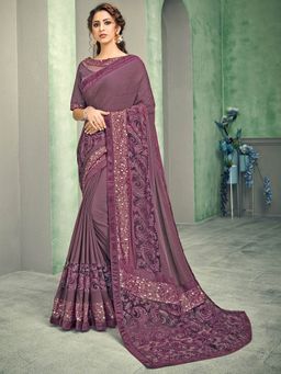 Odette - Mauve Lycra Designer Saree with Unstitched Blouse