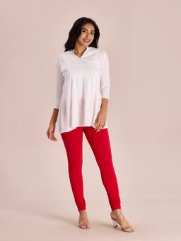 Go Colors - Soft Cotton Stretch Churidar For Women | Breathable, Mid Rise, Full Length, Dark Red