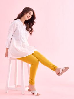 Go Colors - Soft Cotton Stretch Churidar For Women | Breathable, Mid Rise, Full Length, Golden Yellow