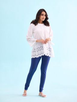 Go Colors - Soft Cotton Stretch Churidar For Women | Breathable, Mid Rise, Full Length, Ink Blue