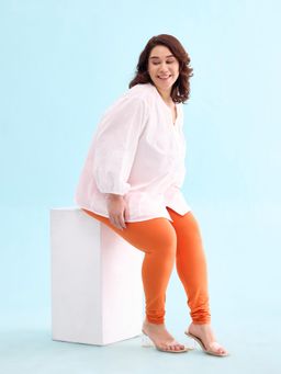 Go Colors - Soft Cotton Stretch Churidar For Women | Breathable, Mid Rise, Full Length, Light Orange