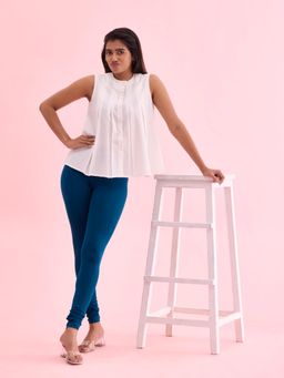 Go Colors - Soft Cotton Stretch Churidar For Women | Breathable, Mid Rise, Full Length, Turquoise Blue