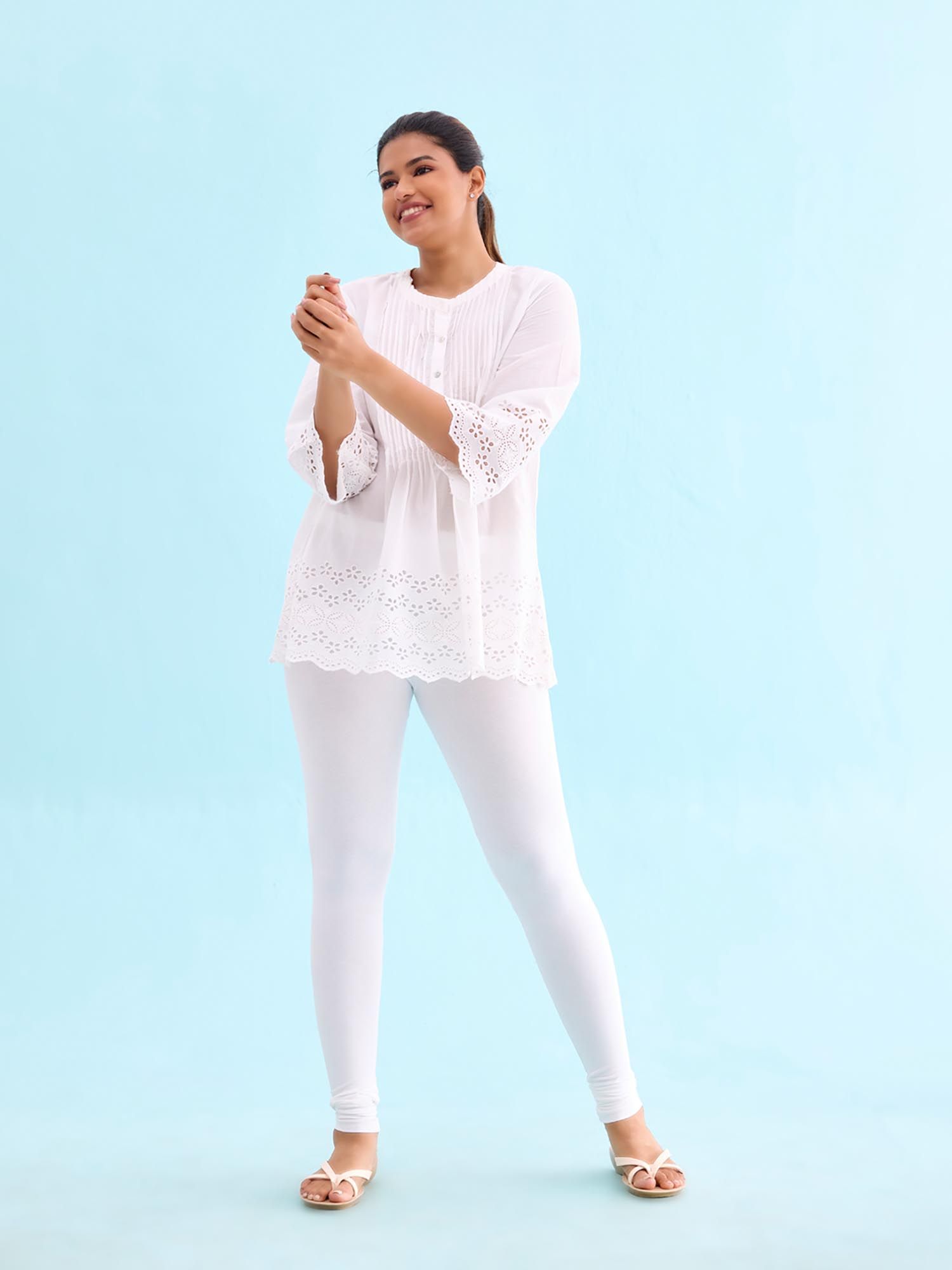 go colors Soft Cotton Stretch Churidar For Women | Breathable, Mid Rise, Full Length, White-picture-39