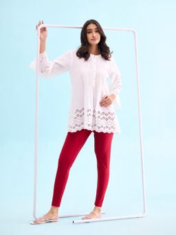 Go Colors - Shimmer Ankle Length Leggings For Women | Smooth Nylon Finish, Mid Rise, Dark Red