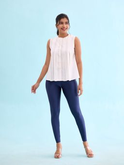 Go Colors - Shimmer Ankle Length Leggings For Women | Smooth Nylon Finish, Mid Rise, Navy