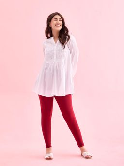 Go Colors - Soft Cotton Stretch Ankle Length Leggings For Women | Breathable, Mid Rise, Bright Red