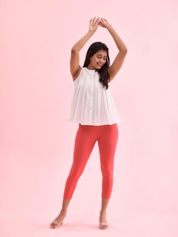 Go Colors - Soft Cotton Stretch Cropped Leggings For Women | Breathable, Mid Rise, Black Dark Red