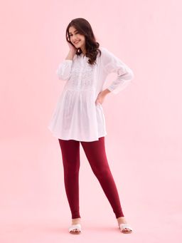 Go Colors - Soft Cotton Stretch Ankle Length Leggings For Women | Breathable, Mid Rise, Maroon